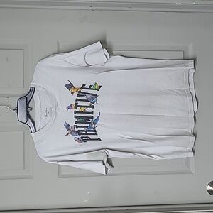 3/$30* Primitive Skateboarding Boxy Tee White Black Script Colorful Birds Large